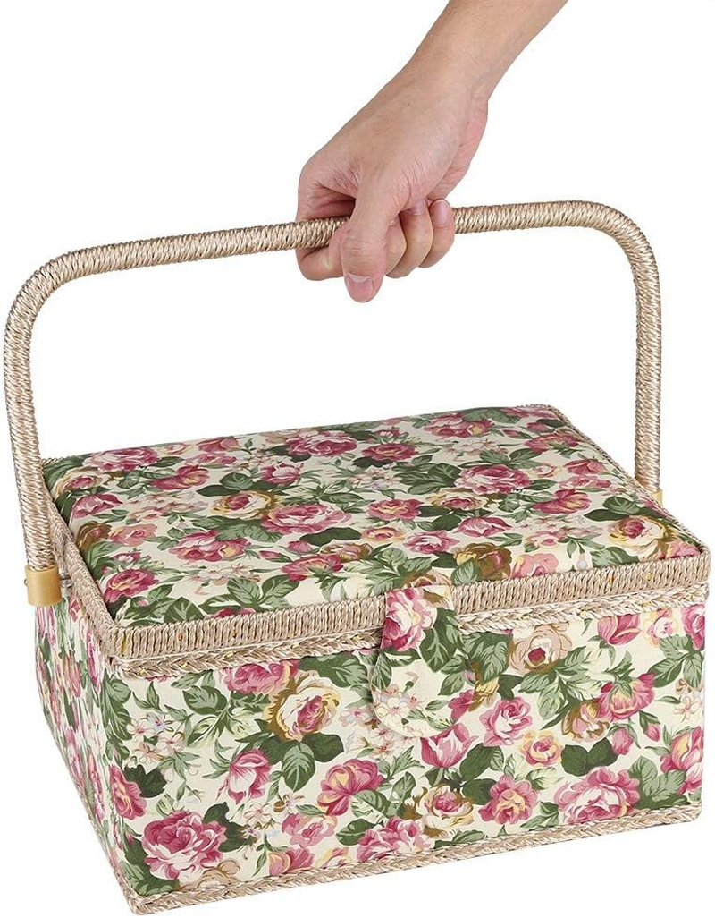 Extra Large Vintage Sewing Basket Kit - Handmade Organizer for Needles, Thread, Tape Measure, Thimbles and Other Sewing Supplies Storage image number 2