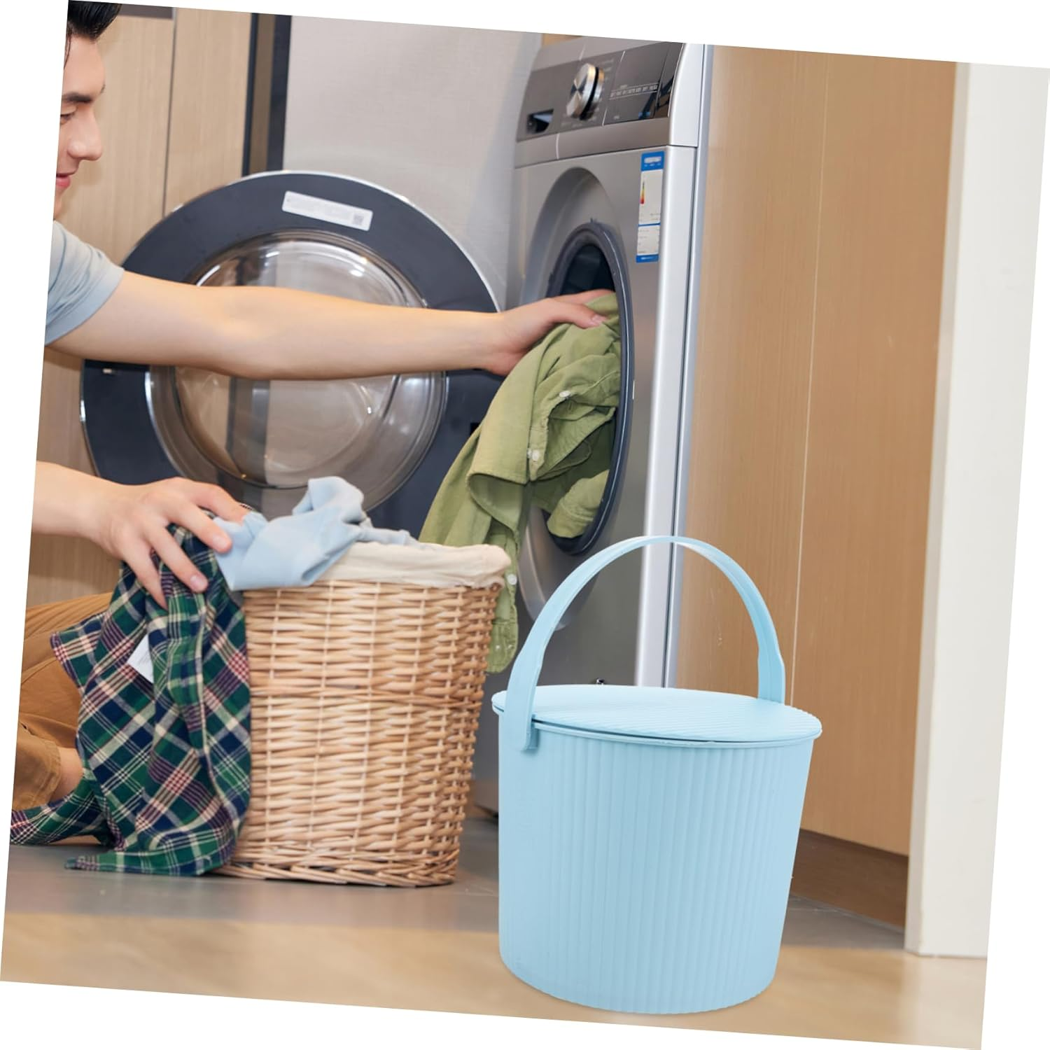 LABRIMP Plastic Bucket with Lid Household Small Stool Storage Tub Laundry Basket for Organizing Toys Ample Storage Space image number 3