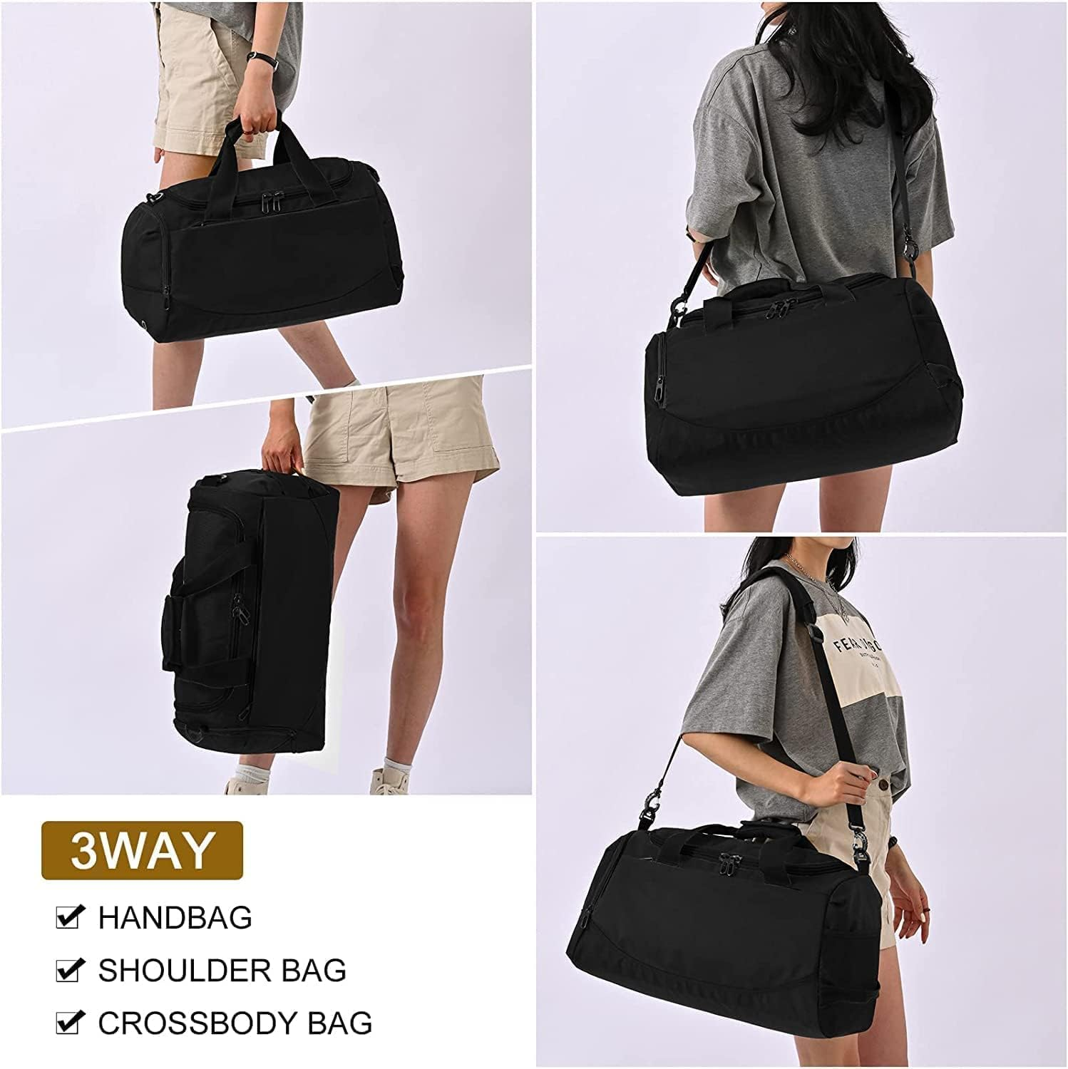 FALAZAR Sport Duffle Bag for Men Women 40L Waterproof Travel Duffel Bag with Shoes Compartment Lightweight Gym Bag with Wet Pocket Weekender Overnight Bags,Black image number 2