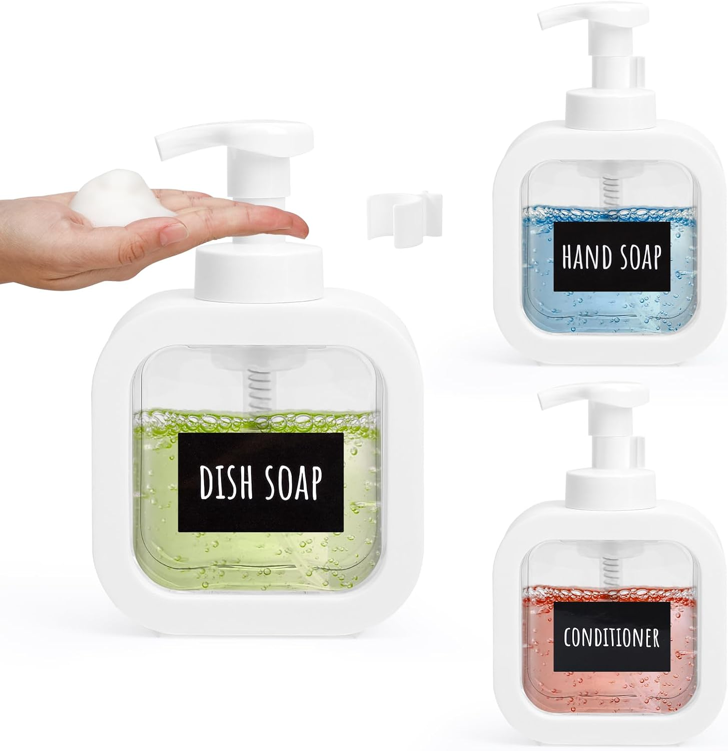 Segbeauty Foaming Soap Dispenser White, 3 Packs 10.1Oz Refillable Liquid Hand Soap Dispenser for Bathroom Kitchen, 300Ml Modern Home Decor Pump Bottle Foam Dish Wash Dispenser image number 3