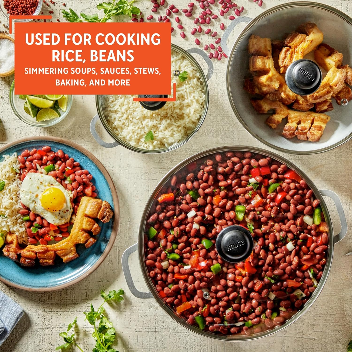 IMUSA Traditional Colombian Natural Caldero Glass Lid 1.4/3.4/6.6 Quart Silver image number 2