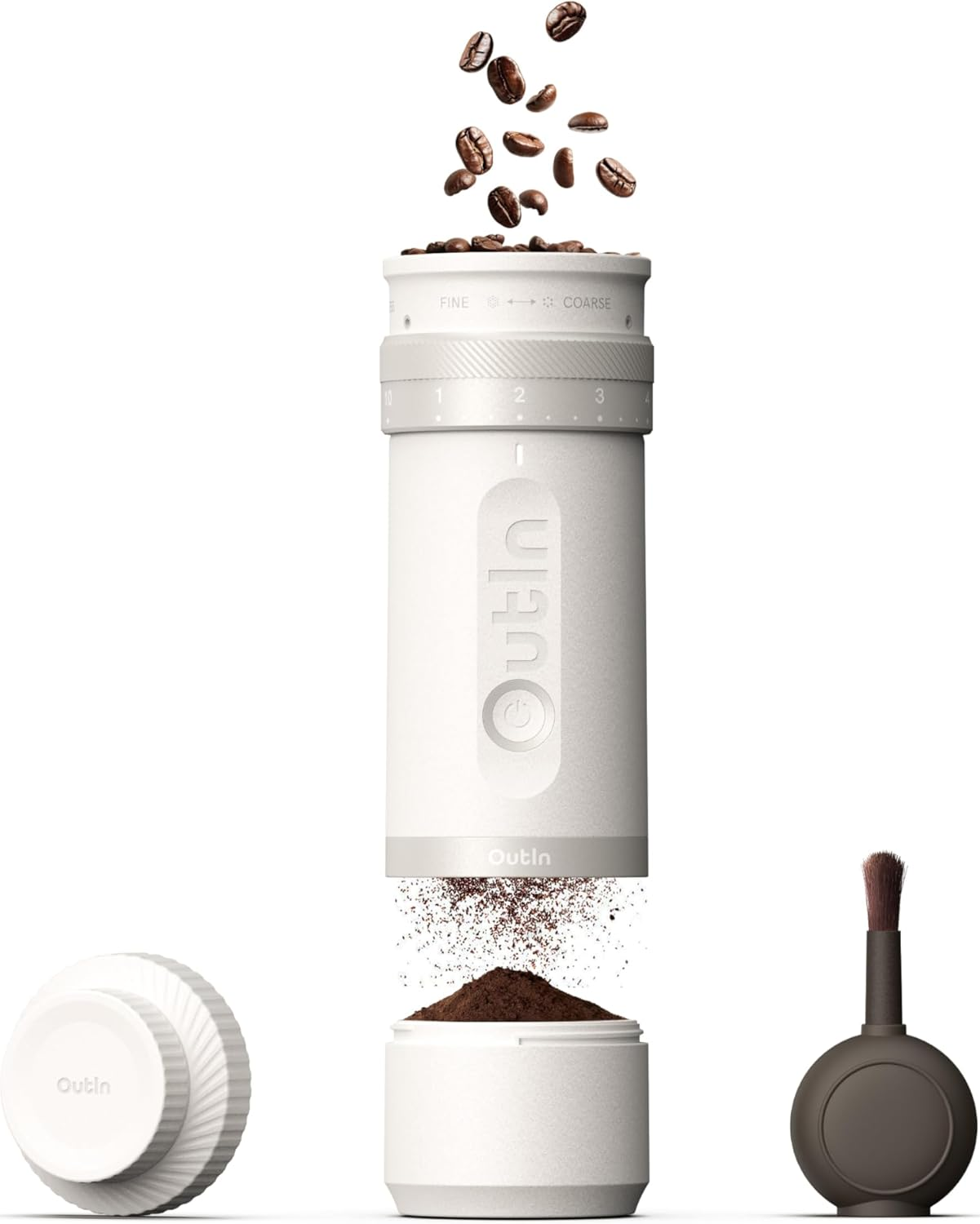 Outin Fino Portable Electric Coffee Grinder,Adjustable Coffee Bean Grinder with 28 Precise Grind Setting,One-Button Burr Coffee Grinder with Fast‑Charge Battery, Auto‑Stop & Clog‑Protection,Brown