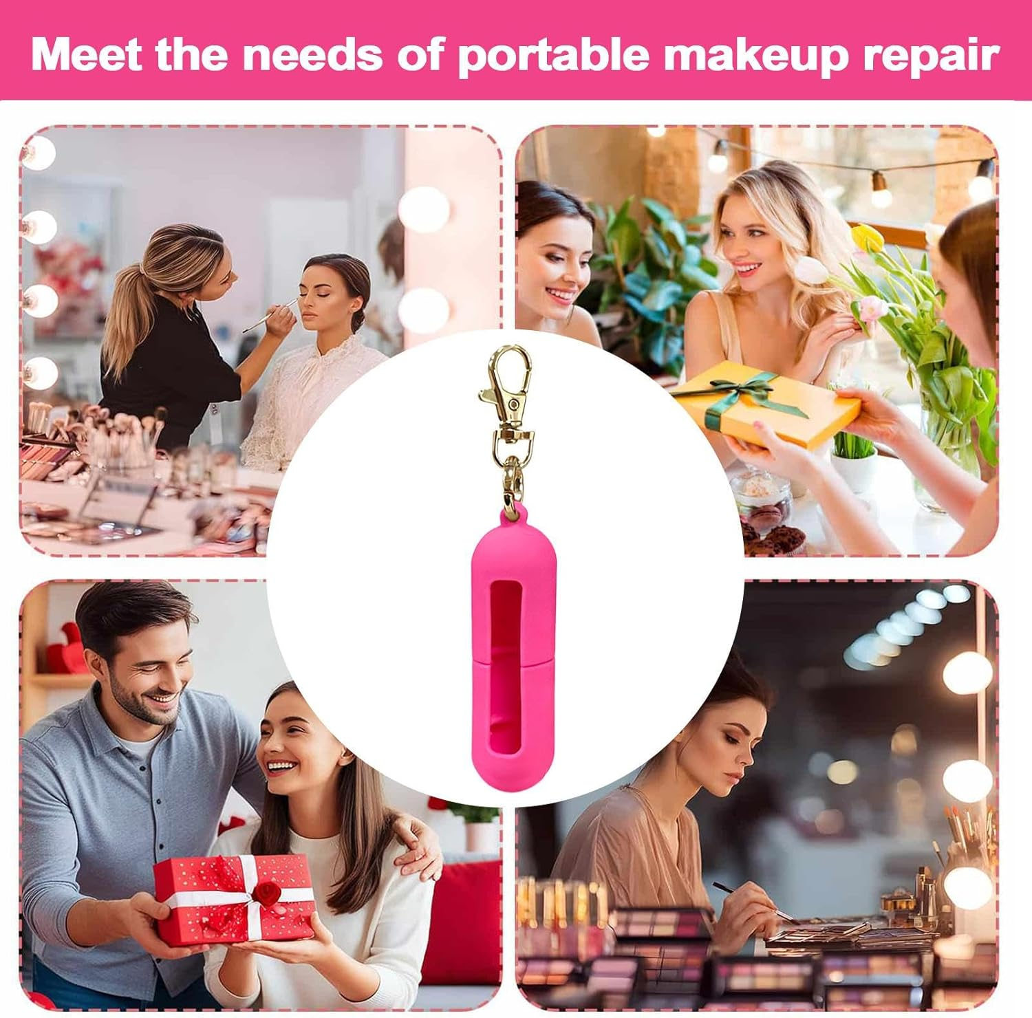 Lipstick Holder Keychain, Portable Silicone Pocket, Lipstick Holder, for Wallet Gym Workplace Outdoor Activities Daily Commute Travel Purse - Hot Pink image number 2