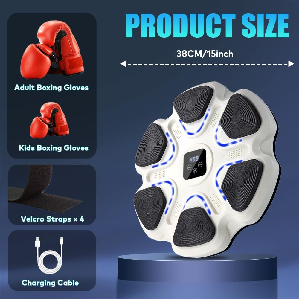 Music Boxing Machine with 2 Pairs of Gloves,Smart Bluetooth Boxing Machine,Wall-Mounted Punching Equipment with LED Display,Rechargeable Boxing Target for Kids Adults Home Gym image number 5