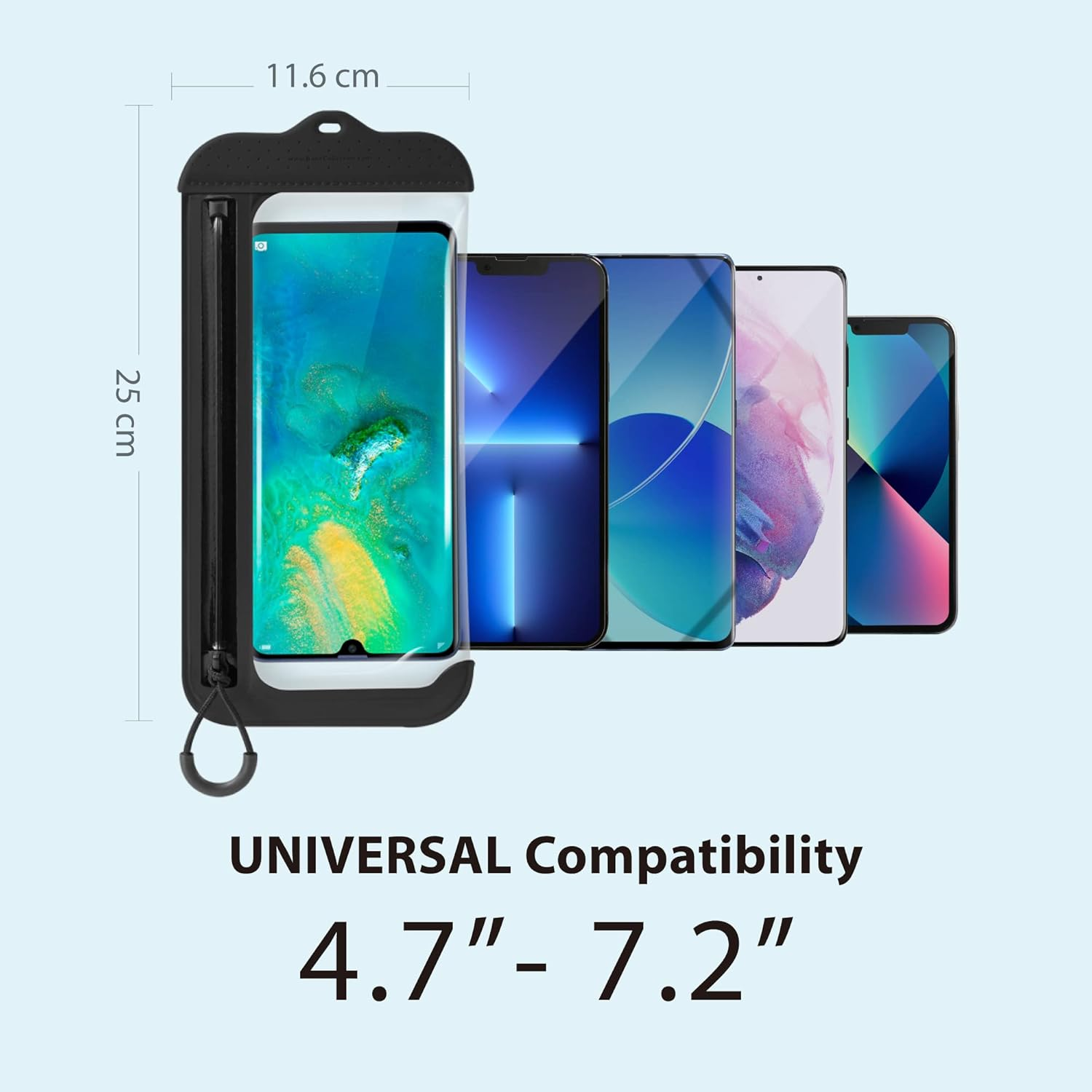 BONE Waterproof Phone Pouch, IPX8 Waterproof Phone Case for Swimming Dry Bag Underwater with Lanyard for Snorkeling Boating Fishing Compatible with Iphone, Samsung Galaxy Pixel, Lanyard- Black image number 4