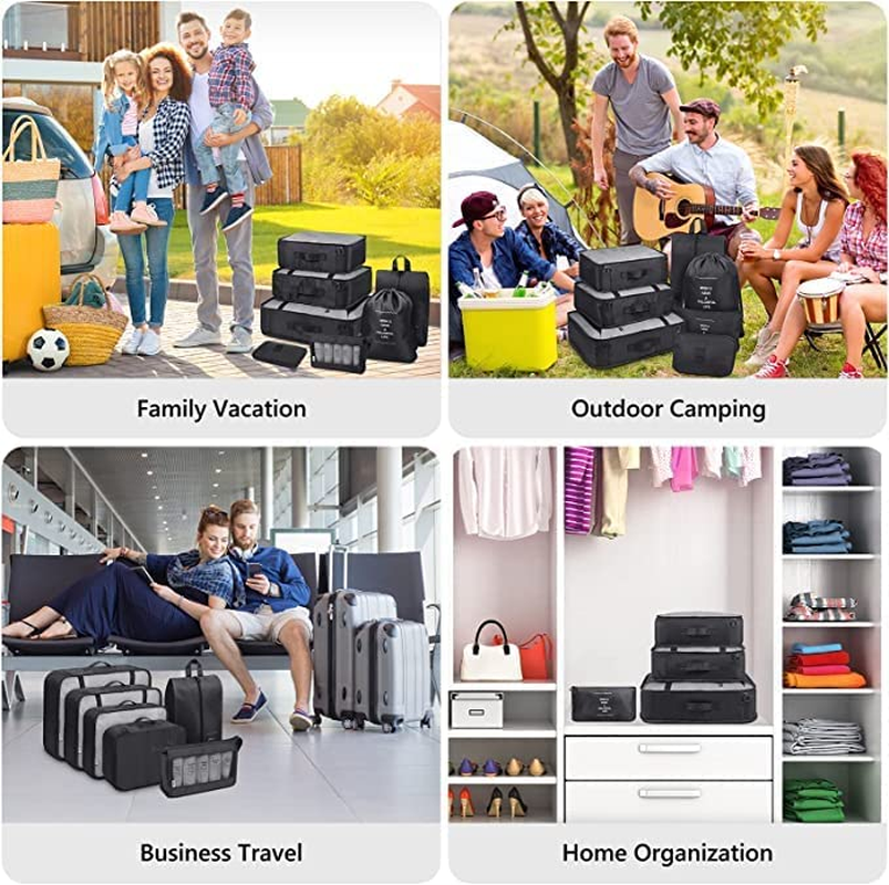 Packing Cubes, 10 Set Packing Cubes with Shoe Bag & Electronics Bag - Luggage Organizers Suitcase Travel Accessories (Black) image number 4