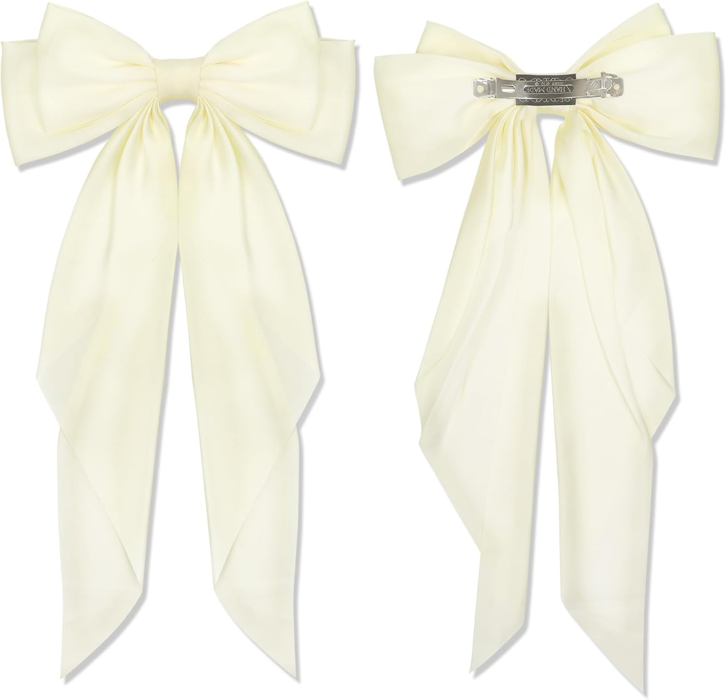 Blooms Big Bow Hair Clip, Satin Hair Bows for Girls Women White Black Hair Bow Clip Solid Color Hair Ribbon 2 Pcs Long Silky Bows for Hair French Barrettes Stylish Hair Accessories for Party, Wedding image number 2