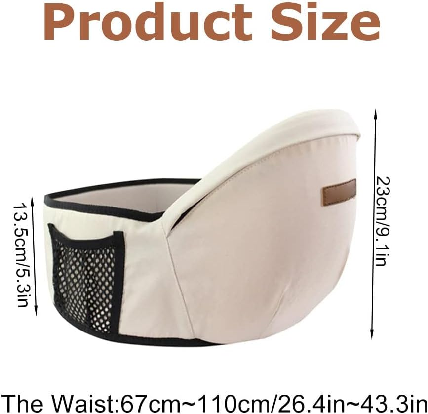 Hip Seat Carrier with Pockets,Front Hip Seat Carrier,Ergonomic Adjustable Waistband,Anti-Slip Seat Surface,For Carrying,Feeding(Beige) image number 4
