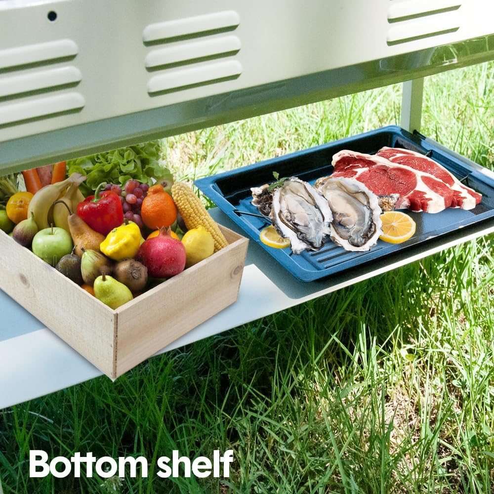 ALSTON Portable Large Barbecue Charcoal Grill Stove Foldable Charcoal Outdoor Camping Barbecue Stainless Steel BBQ Grill, with 2 Grill Nets 2 Enamel Baking Pans Tong, 122X55X31Cm image number 1