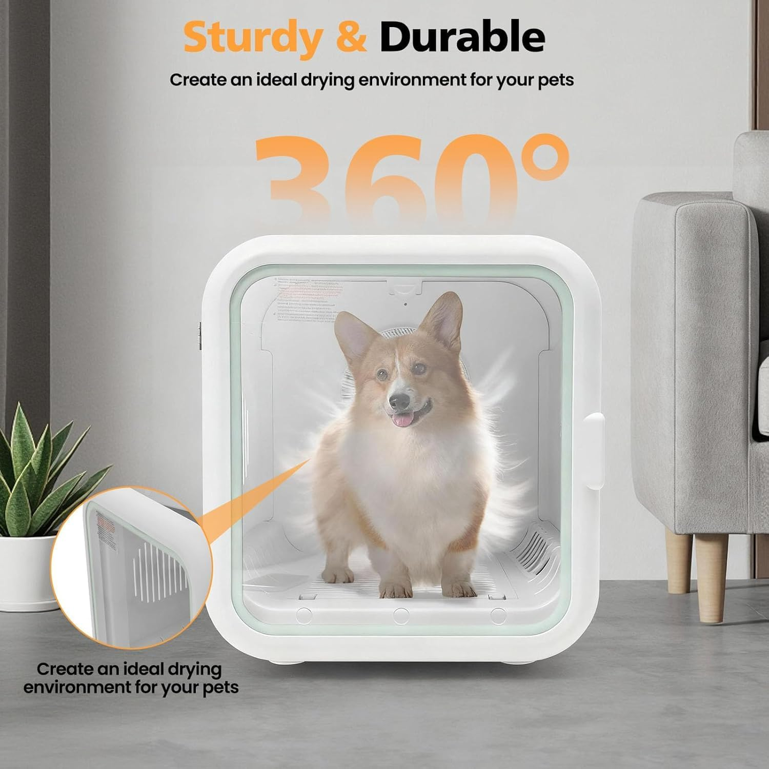 62L Pet Cat Dryer Box, 360&deg; Efficient Automatic and Quiet Box with Smart Temperature Control, Ideal for Cats and Medium Dogs (White New) image number 6
