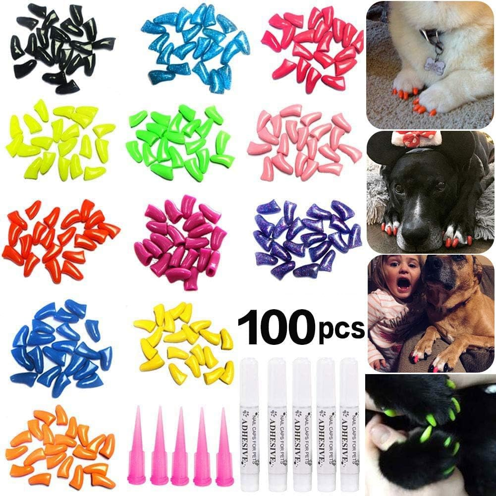 100Pcs Pet Puppy Dog Nail Soft Claw Paws Covers Caps, Control Paws Claws Covers of 5 RANDOM+ 5 Adhesive Glue,Xxl image number 3