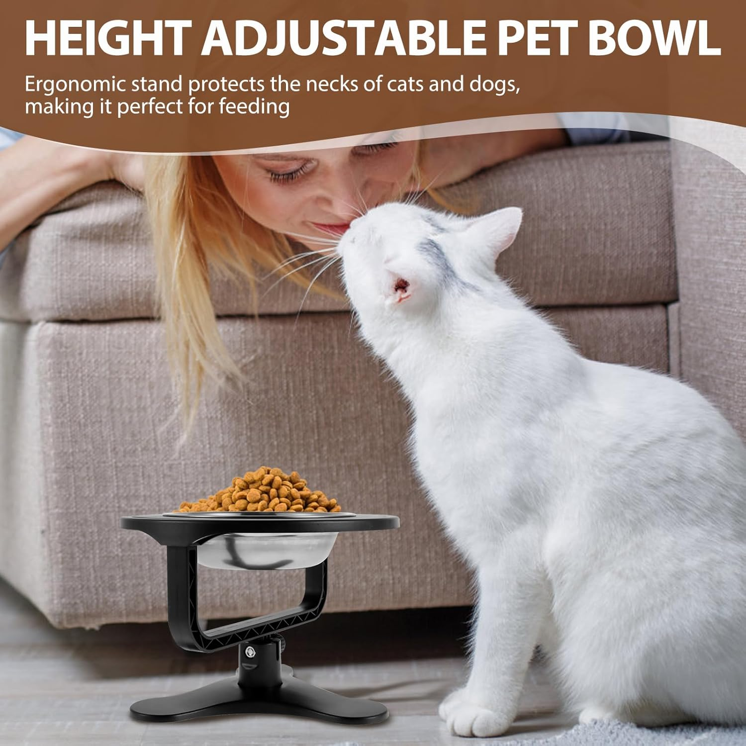 Cat Bowl Stand with Bowl Height Adjustable Cat Food Stand Tilted Cat Food Bowl Stand Raised Cat Food Bowl Easy to Cleaning Cat Dishes Tilted for Cats and Small Dogs image number 3