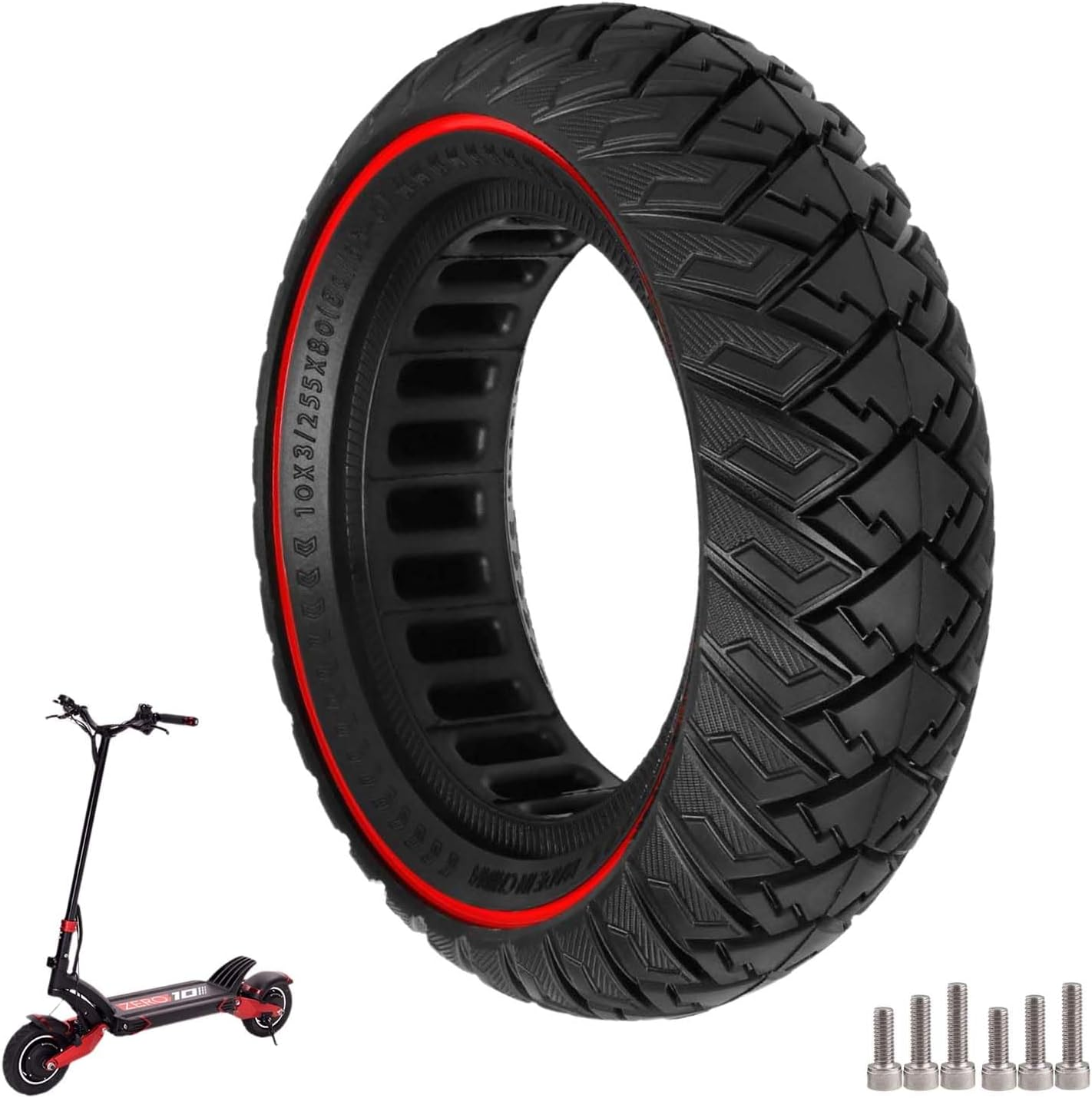 10 Inch Scooter Solid Tyres, Electric Scooter Solid Rubber Tyres 10 X 3/255 X 80 (80/65-6) Replacement Tyres for Zero 10X / Kaabo Wolf Warrior X/MANTIS 10, Front/Rear Scooter Solid Tyres (2 Pieces