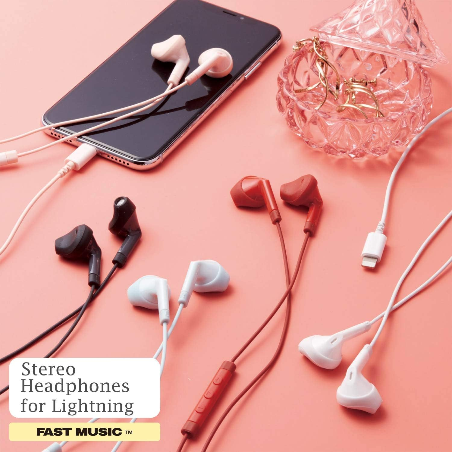 Elecom EHP-LF10IMBWH Lightning Earphones, 0.5 Inch (13.6 Mm) Driver, MFI Certified, Fast Music F10I Series with Microphone, White