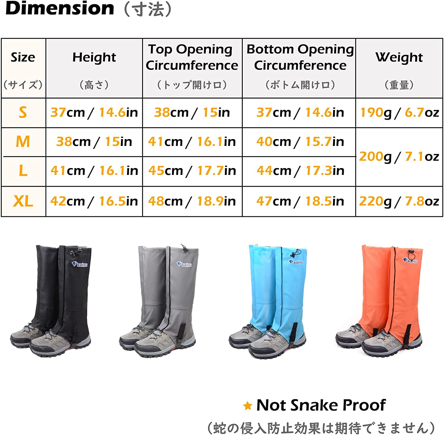 TRIWONDER Snow Leg Gaiters Waterproof Boot Gaiters Hiking Walking Climbing Hunting Cycling Leggings Cover (1 Pair) image number 2