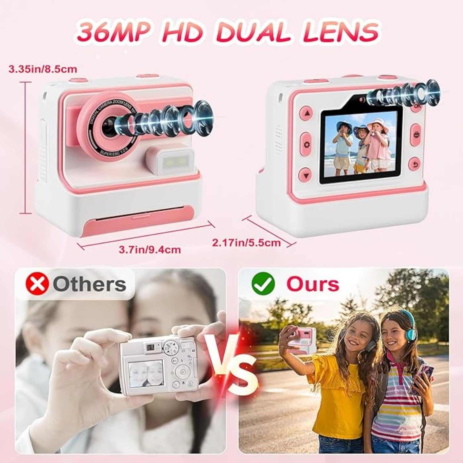 Instant Print Camera for Kids | 1080P HD 48MP Kids Print Camera with 2.4-Inch IPS Screen | Instant Camara for Kids Boys Girls Age 3-12, Included 3 Roll Thermal Print Paper, 32GB SD Card - Pink image number 4