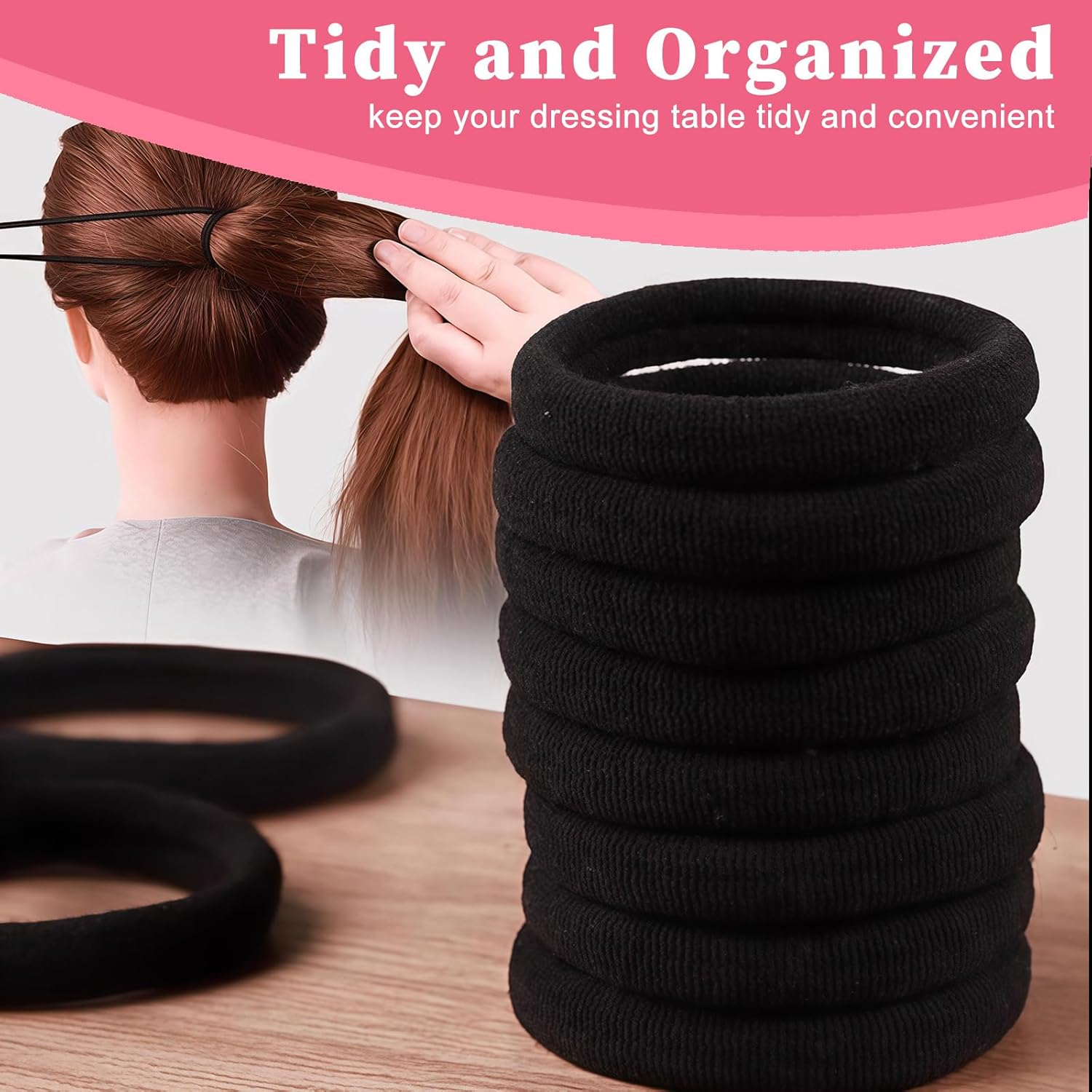 Xanthelle Hair Bobbles for Women and Girls, Pack of 100 4 Cm Seamless Elastic Hair Bands, Black Hair Bands for Children and Men, with Cosmetic Bag image number 4