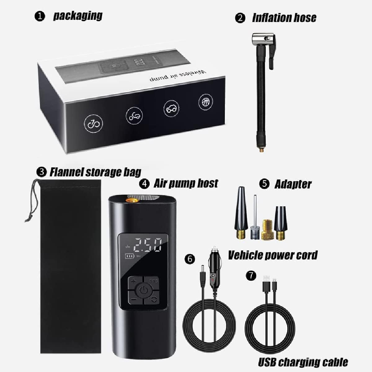 Electric Bike Pump Portable Air Compressor Tyre Inflator USB Recharge 6000Mah Tyre Air Pump with Digital LCD Screen for Cars, Motorcycle, Bicycles, Balls (Grey-Czcq-101) - Grey-Czcq-101 image number 6