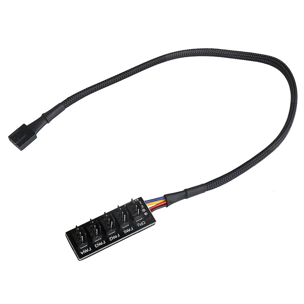 BQLZR 40.5Cm Long Black Sleeved Braided 5 Way 4-Pin PWM Fan Hub Splitter Fan Power Cable for Computer Fans image number 6