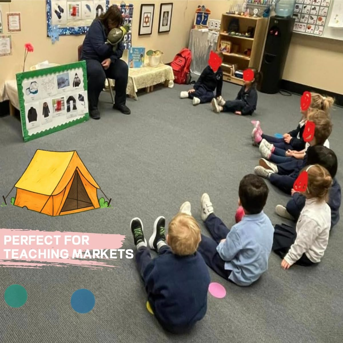 Gewaha 36Pcs Velcro round Carpet Spot Marker, Multipurpose Floor Circle Spots Nylon Carpet Markers for Teacher, Floor Dots and Sport Activities image number 2