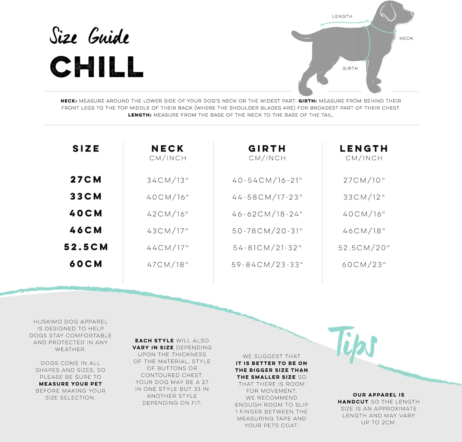 Huskimo Dog Coat Chill Blue 60Cm &ndash; Soft Microfleece Dog Jacket with Subzero Temperature Control Fabric, Dual Zip & Velcro Adjustments, Machine Washable