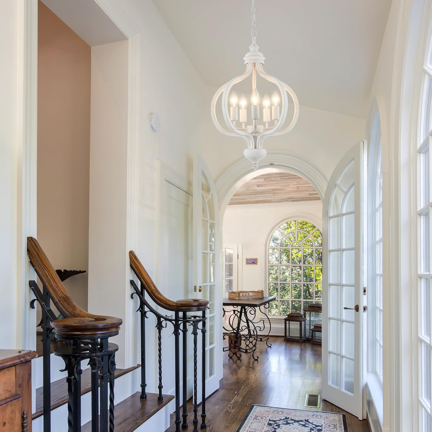 WTUOING White Chandeliers 5 Lights Vintage French Country Chandelier for Living Room Bedroom Kitchen Hallway image number 1