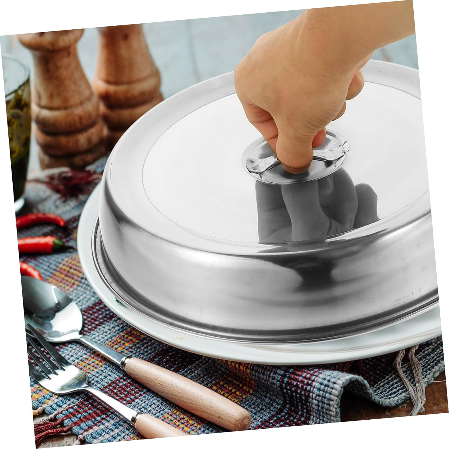 Healeved 2Pcs Stainless Steel Steak Cover, 24Cm round Griddle Dome, Dust-Proof Food Protective Cover for Indoor and Outdoor Bbq, Kitchen Use, Silver image number 1