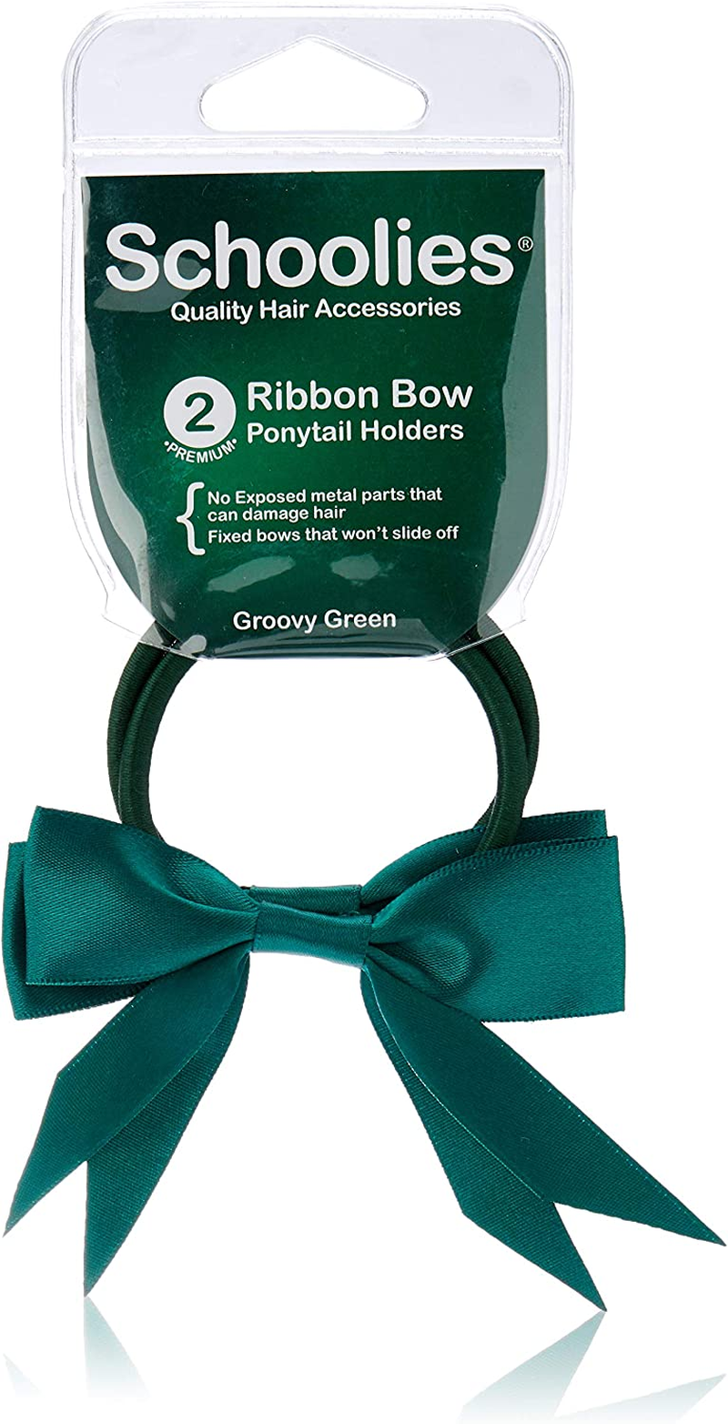 Schoolies Hair Accessories Ponytail Holder with Bow 2 Pieces, Angel White