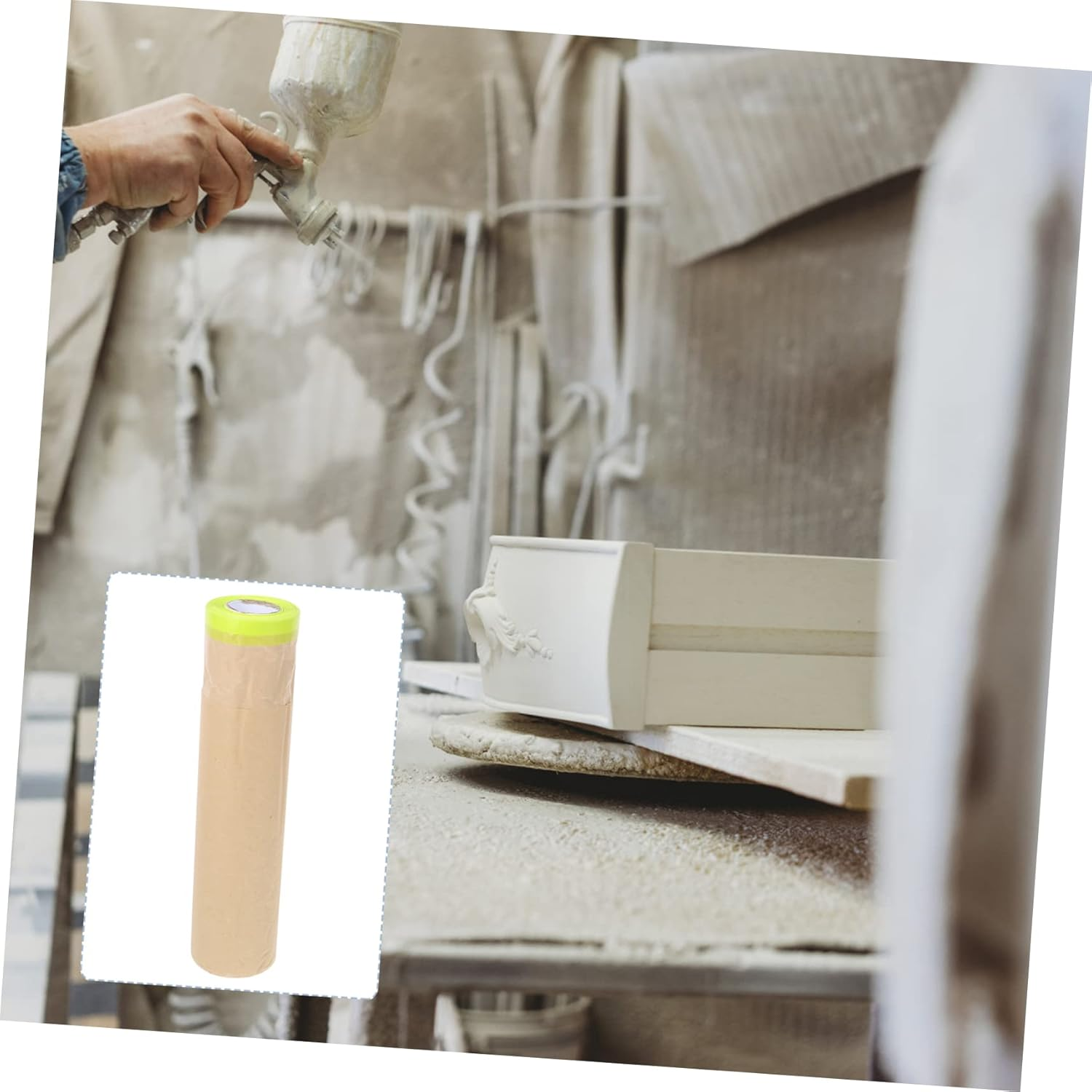 TEHAUX Masking Film Protective Paper for Painting Furniture Car Adhesive Masking Paper for Walls and Surfaces image number 6