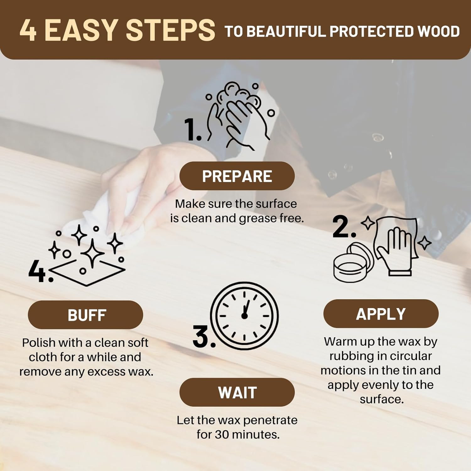 Vivva Australian Made Beeswax Wood Polish & Conditioner 200G with Sponge Food Grade Beeswax Polish Suitable for Wooden Furniture, Chopping Boards, Bamboo & Wooden Surfaces image number 3