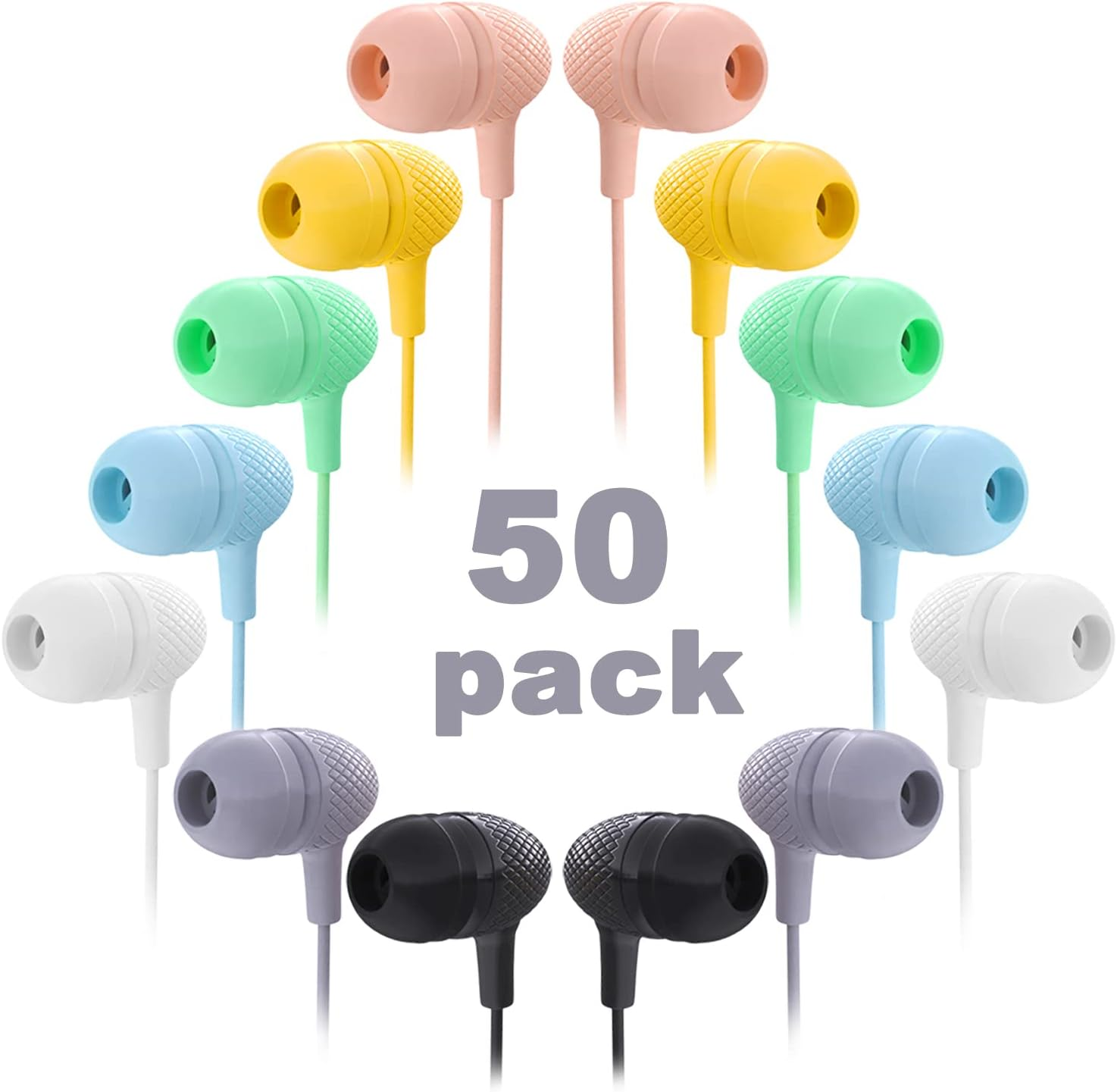 Bulk Earbuds Headphones 50 Pack for Classrooms Kids, Wholesale Durable Earphones Perfect for K12 Schools Students Kindergarten Children Gift and Adult (Black)