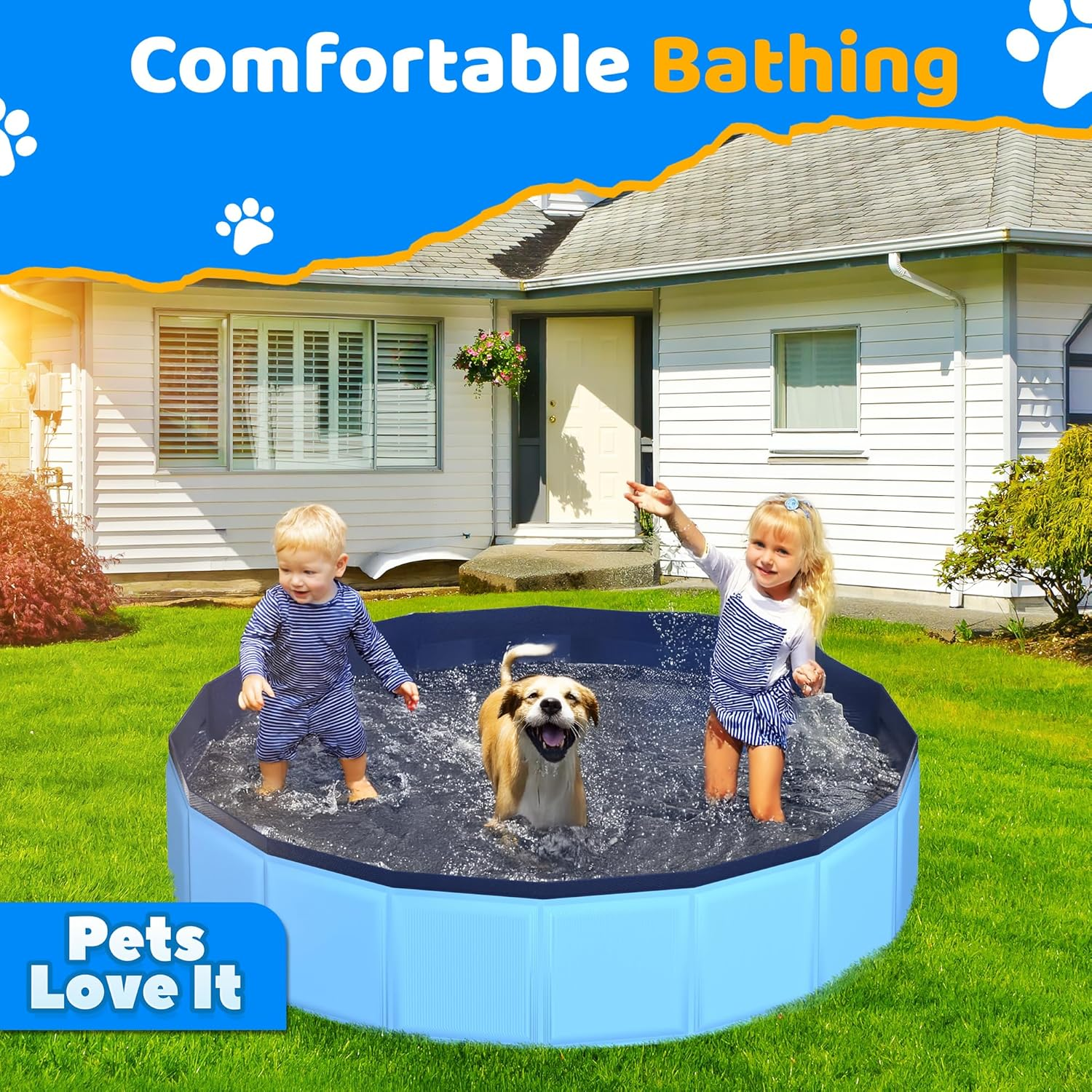 CACSPS Foldable Dog Pet Bath Pool-48 Blue