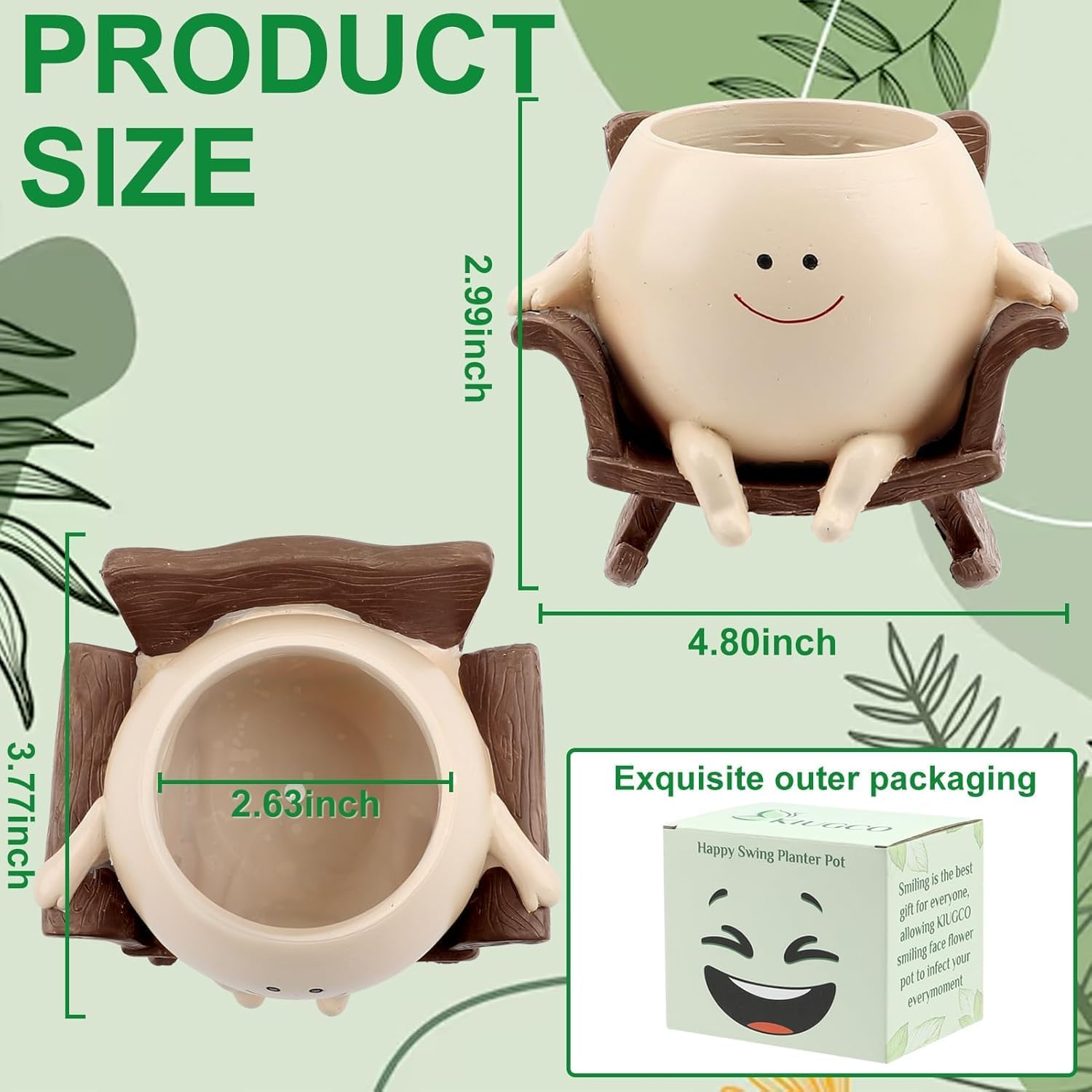 Face Planter Pots for Indoor Plants, Cute Resin Flower Head Planters, Rocking Chair Succulent Flower Pots with Drainage Hole, Gift Ideai for Birthday (Smile) image number 1