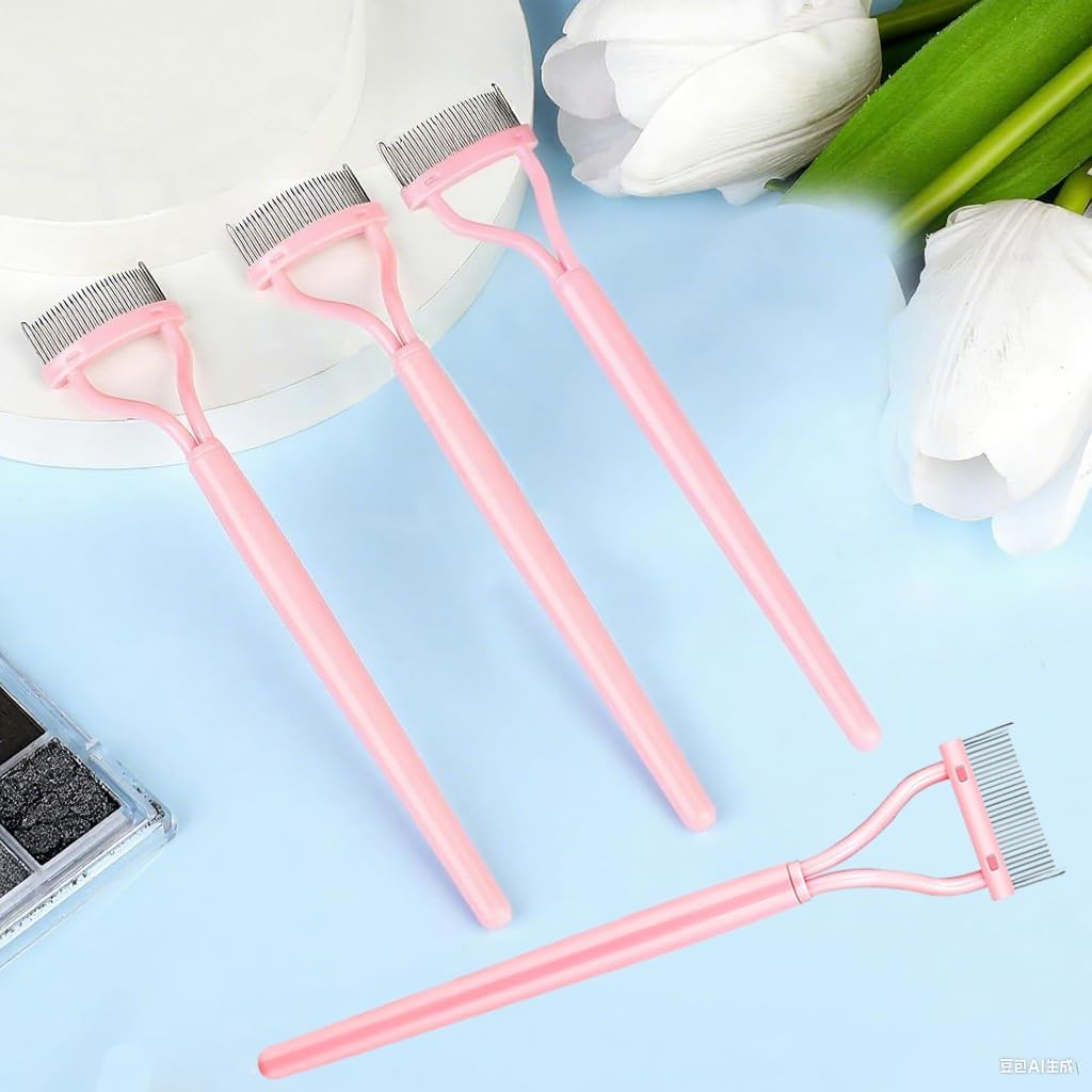 4 Pcs Dust-Proof Case Eyelash Comb Lash Separator, Metal Mascara Lift Curl Brush with Tight-Toothed Steel Needle, Mascara Brush with Arc Design Fits Eyelashes Perfectly, Beauty Makeup Tool (Pink) image number 1