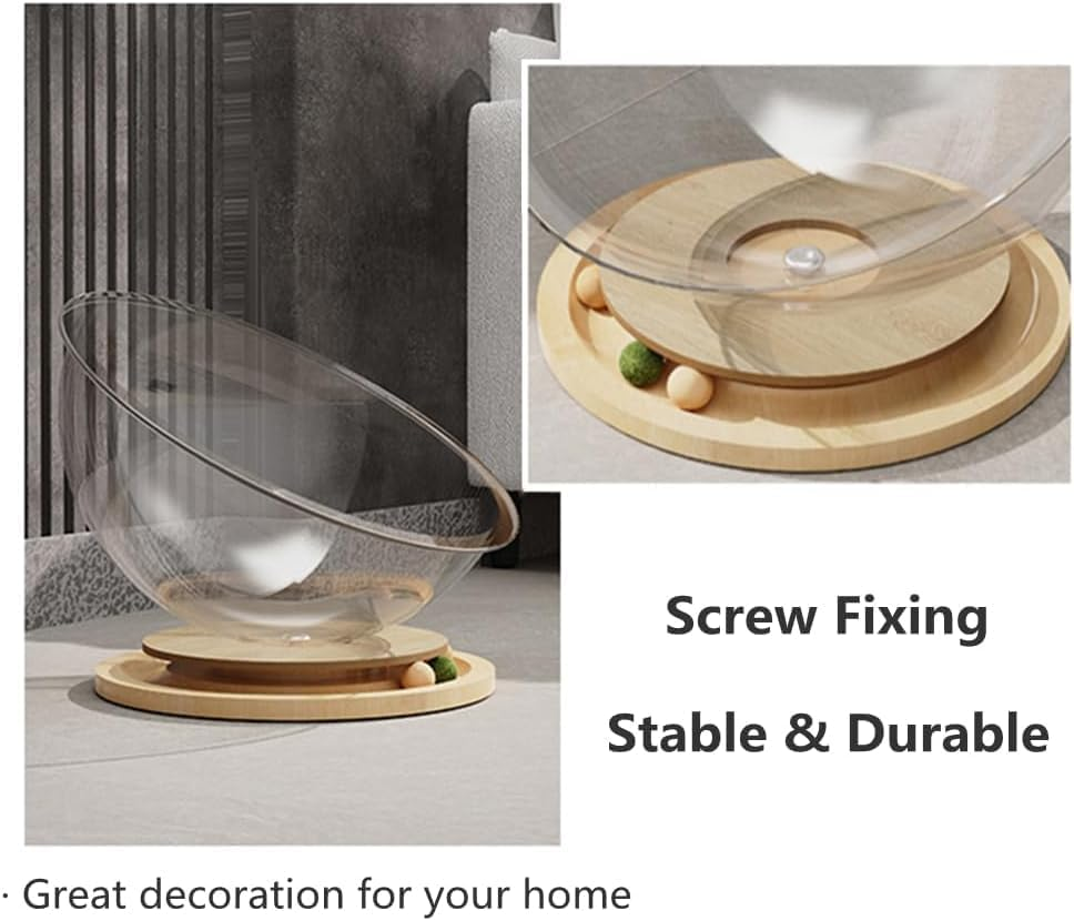 Space Capsule Cat Bed with Track Balls Toy, Transparent Cat House with Solid Wood Stand, Stable All-Season Nest for Cats & Kittens image number 6