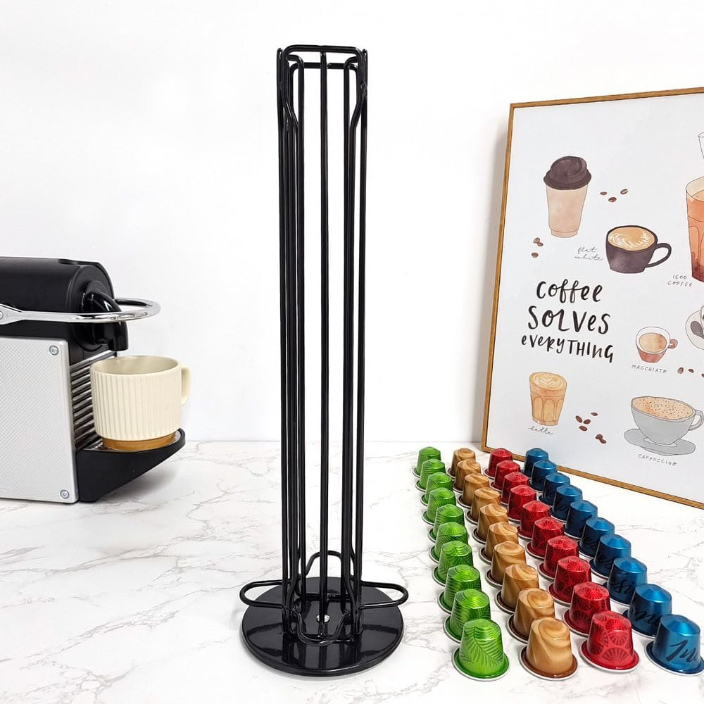 Sarini Black Coffee Pod Holder Compatible with Nespresso Classic, 40 Pack Stainless Steel Rotating Coffee Pod Holder image number 3