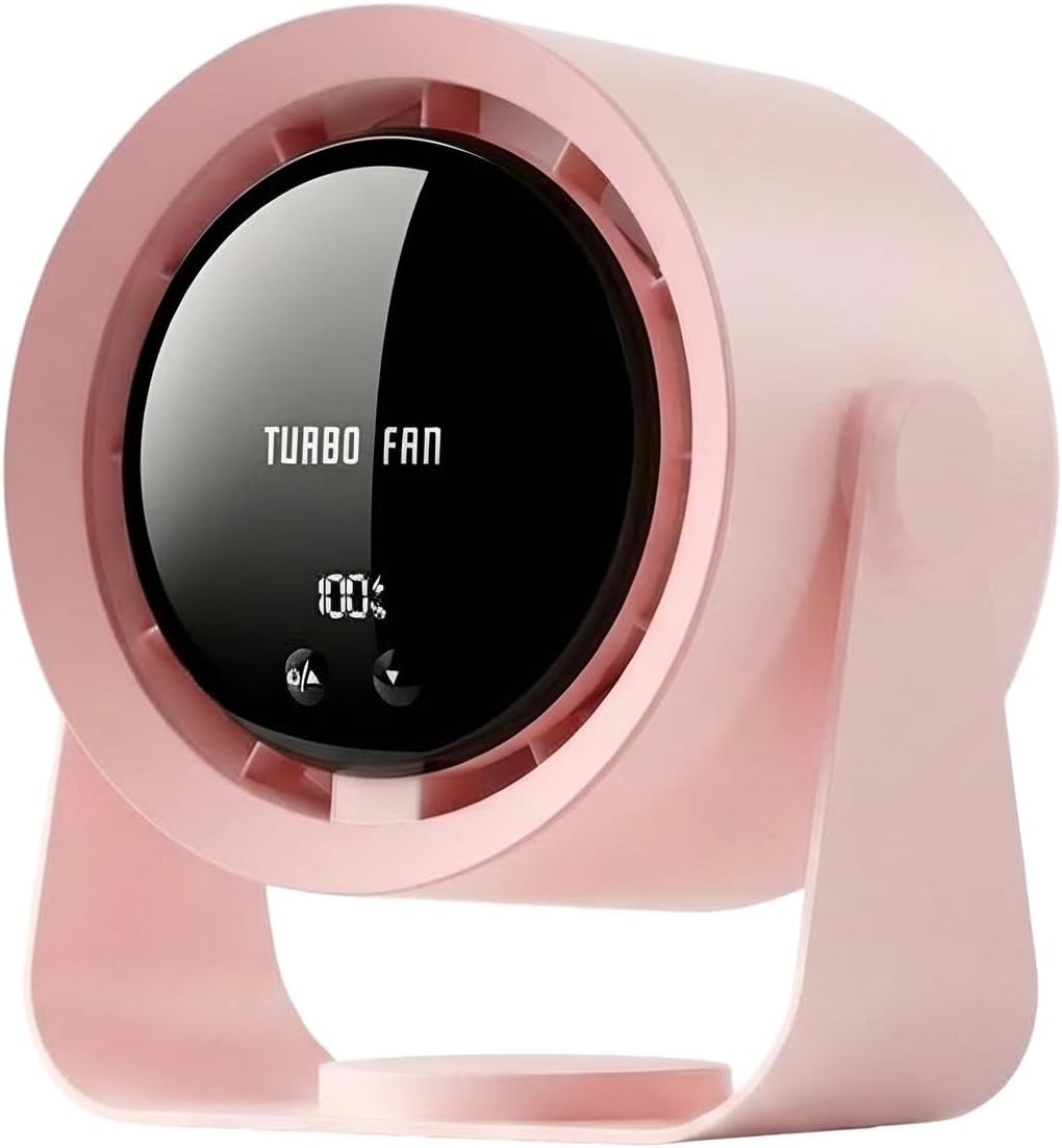 USB Desk Fan with LED Display & 5400Mah Battery, 5-Speeds Adjustable, 90&deg; Tilt Hangable Quiet Portable Table Rechargeable Desktop Fan for Bedroom, Office, Dorm, Kitchen, Wall, Home (Khaki)