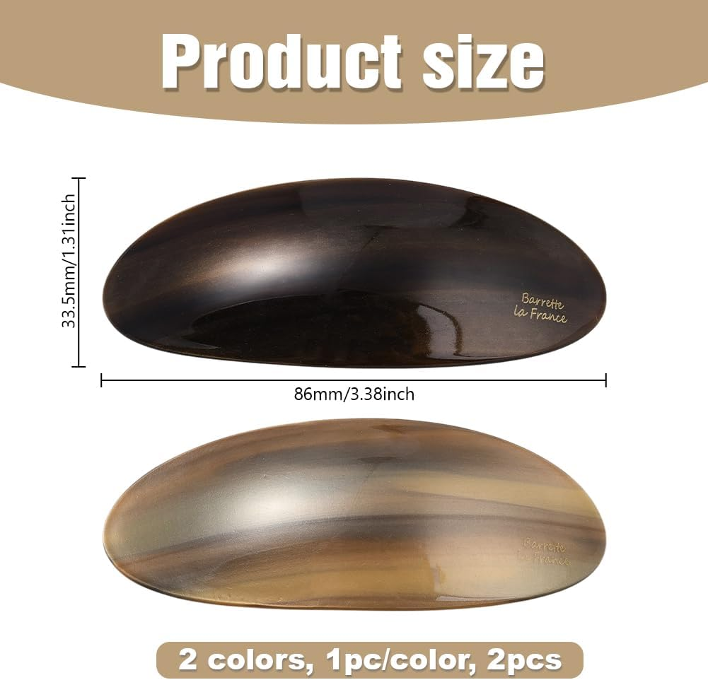 GOMAKERER 2 Pcs 2 Colors French Hair Barrette, Oval Resin Hairpins Strong Hold Grip Hairclips Hair Decorative Accessories for Woman Gift Hairstyle Making Salon Supplies