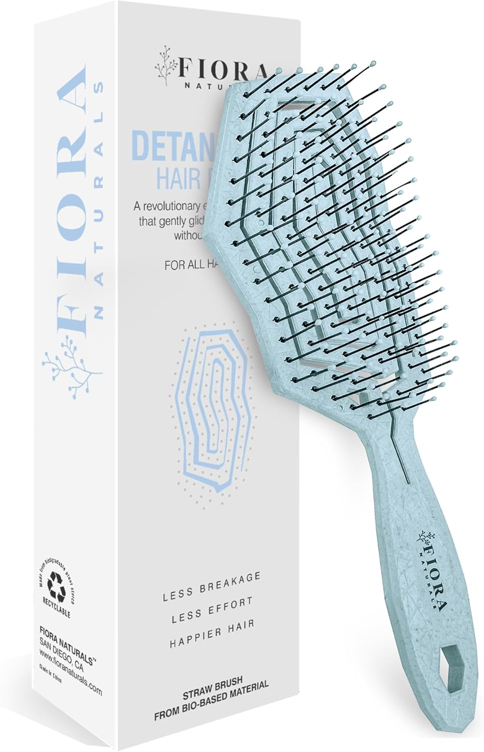 Fiora Naturals Hair Detangling Brush -100% Bio-Friendly Hair Detangler Brush W/Ultra-Soft Bristles- Glide through Tangles with Ease - for Curly, Fine, Women, Men, Kids, Toddlers, Wet and Dry Hair