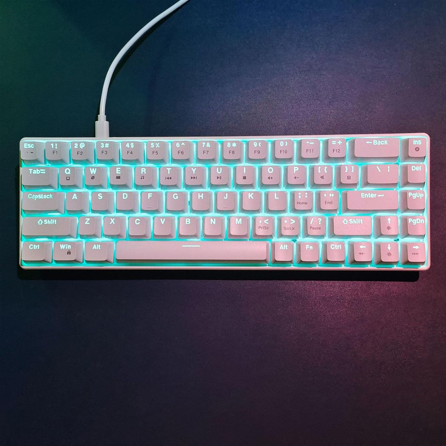 60% Gaming Mechanical Keyboard, 68 Keys Compact Keyboard with Red Switches, RGB LED Backlit Mechanical Keyboard for Laptop Tablet PC image number 5