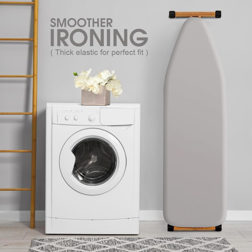 Chamgeco Ironing Board Cover and Pad 56X135Cm, Standard Cotton Iron Pad Cover with Thick Padding, Scorch & Stain-Resistant Thick Padding with Elastic Edge, Heat Reflective Coating, Durable (Gray)