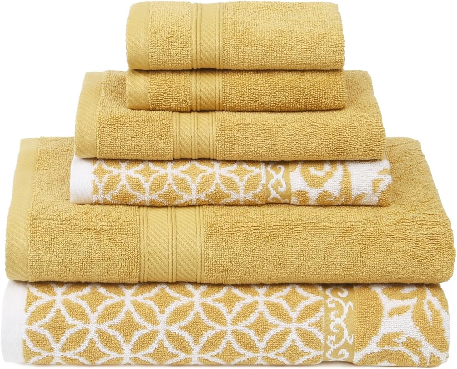 Modern Threads Trefoil Filigree 6-Piece Reversible Yarn Dyed Jacquard Towel Set - Bath Towels, Hand Towels, & Washcloths - Super Absorbent & Quick Dry - 100% Combed Cotton