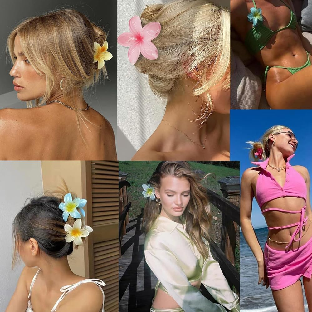 TOFBS Pack of 10 Egg Flower Hair Clips for Thick Thin Hair Bohemian Hawaiian Hair Clips for Women Hair Styling Hair Claw Beach Party Pool Holiday Accessories image number 1