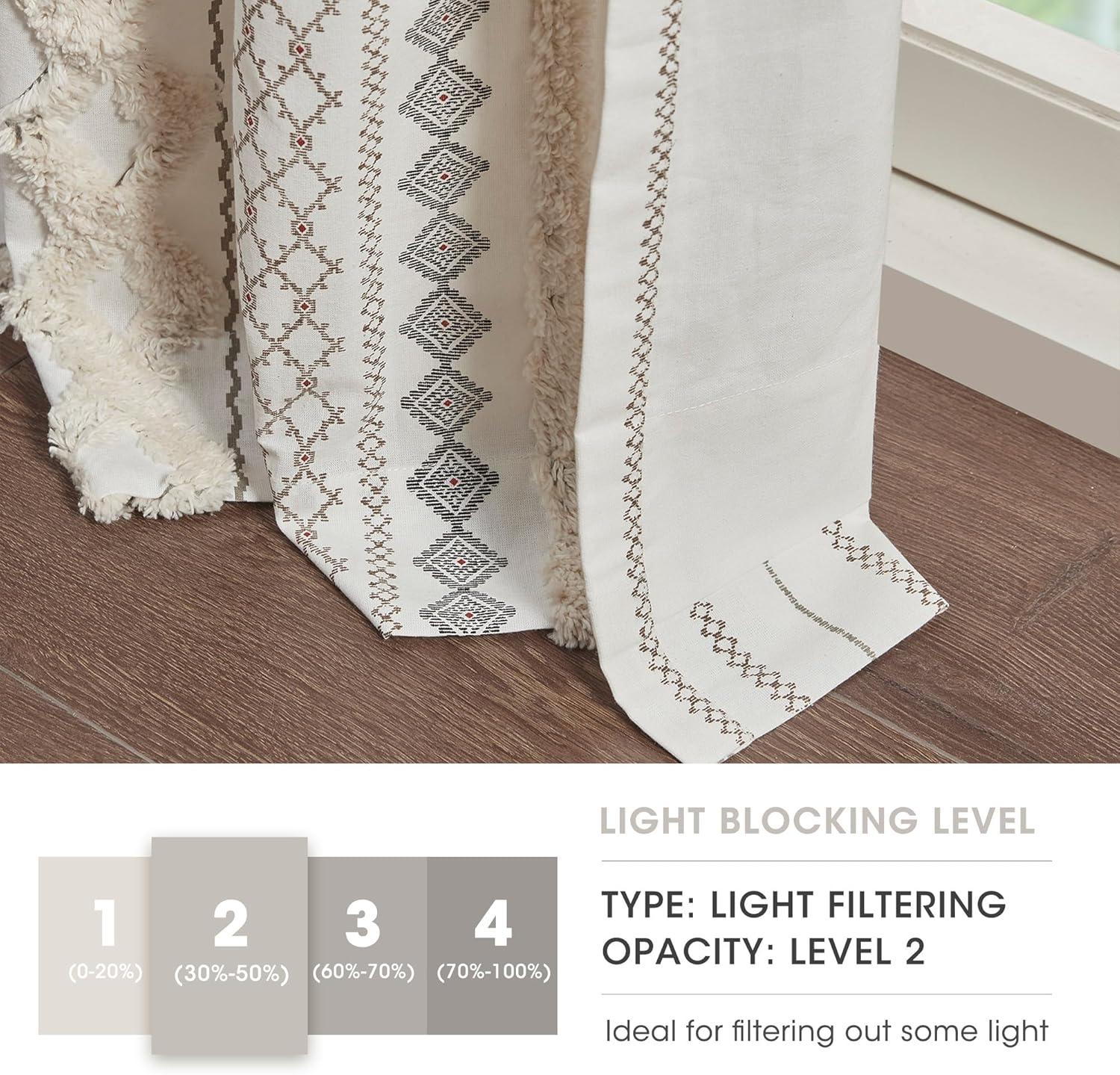 INK+IVY Imani 100% Cotton Single Panel Curtain Tufted Chenille Stripe Geometric Print Mid-Century Look Rod Pocket Top Drape for Living Room, Privacy Window Treatment for Bedroom, 50" X 84", Ivory image number 4