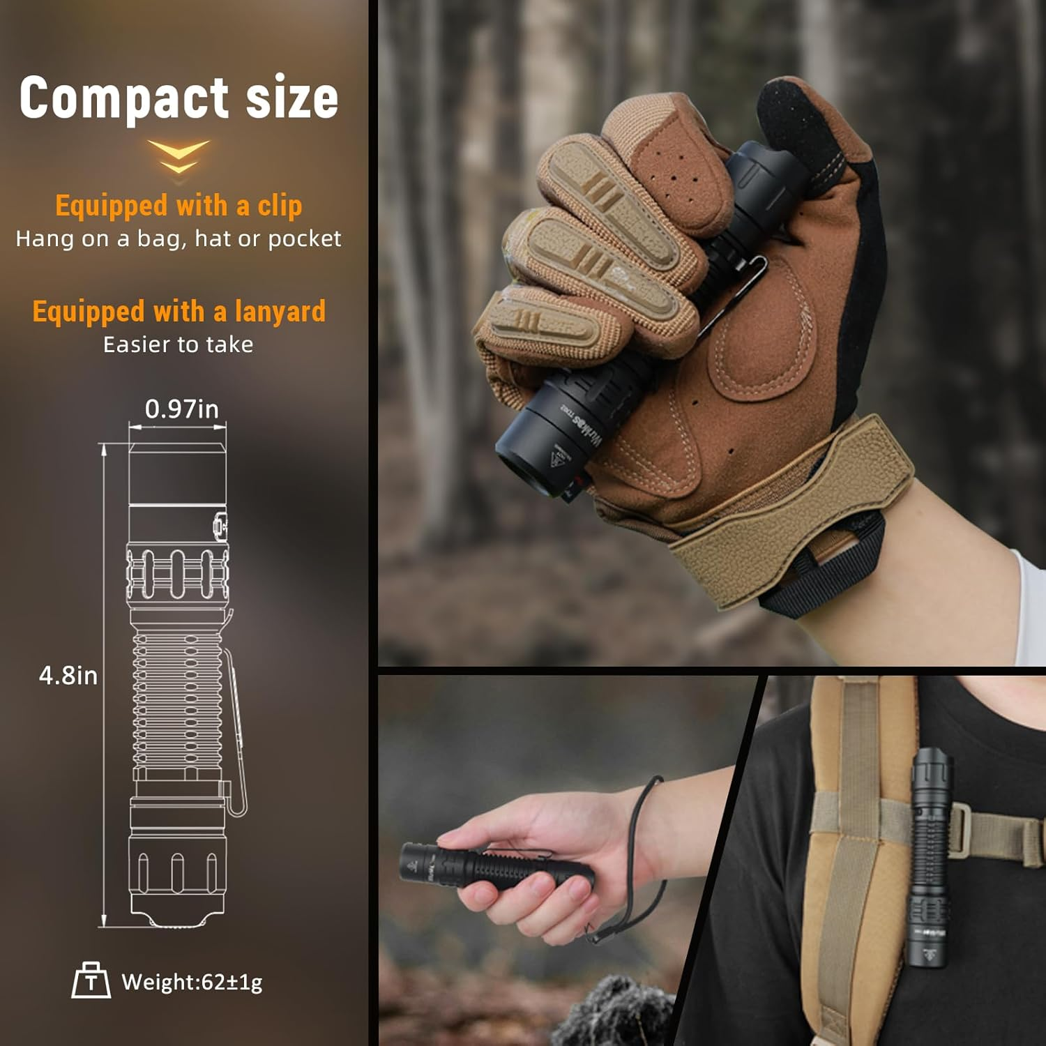 Wurkkos TD02 Super Bright 2000 Lumens USB C Rechargeable Tactical LED Flashlight IP68 Waterproof with 6 Modes Small Portable Flashlight for Indoor and Outdoor Activities image number 6