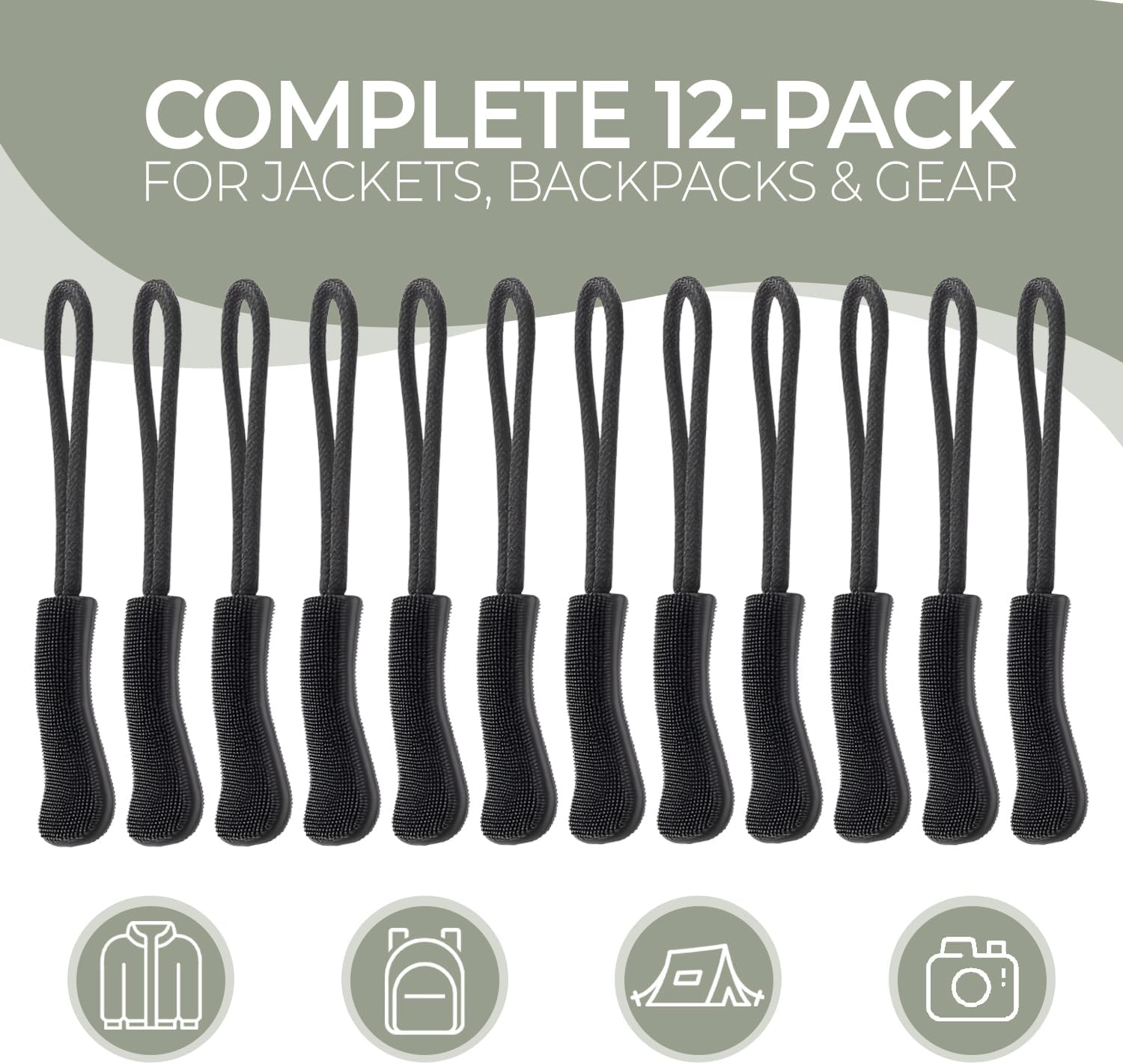 The Bead Shop 12X Black Zipper Pull Cords - Easy Grip Zip Tags for Jackets, Backpacks, Luggage, Camping, Outdoor Gear, and More image number 4
