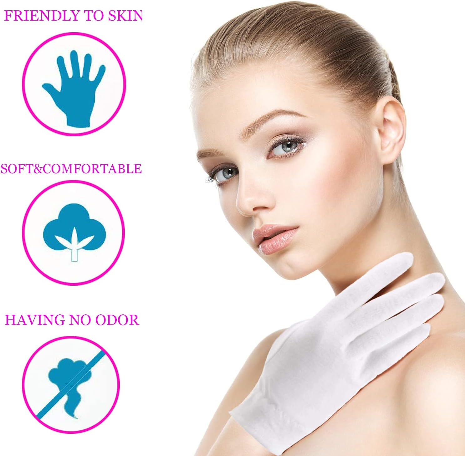 100% Cotton Gloves for Eczema,1 Pairs White Cotton Moisturizing Gloves over Night Bedtime | Cosmetic Inspection Premium Cloth Quality | Dry Sensitive Irritated Skin Spa Therapy Secure Wristband