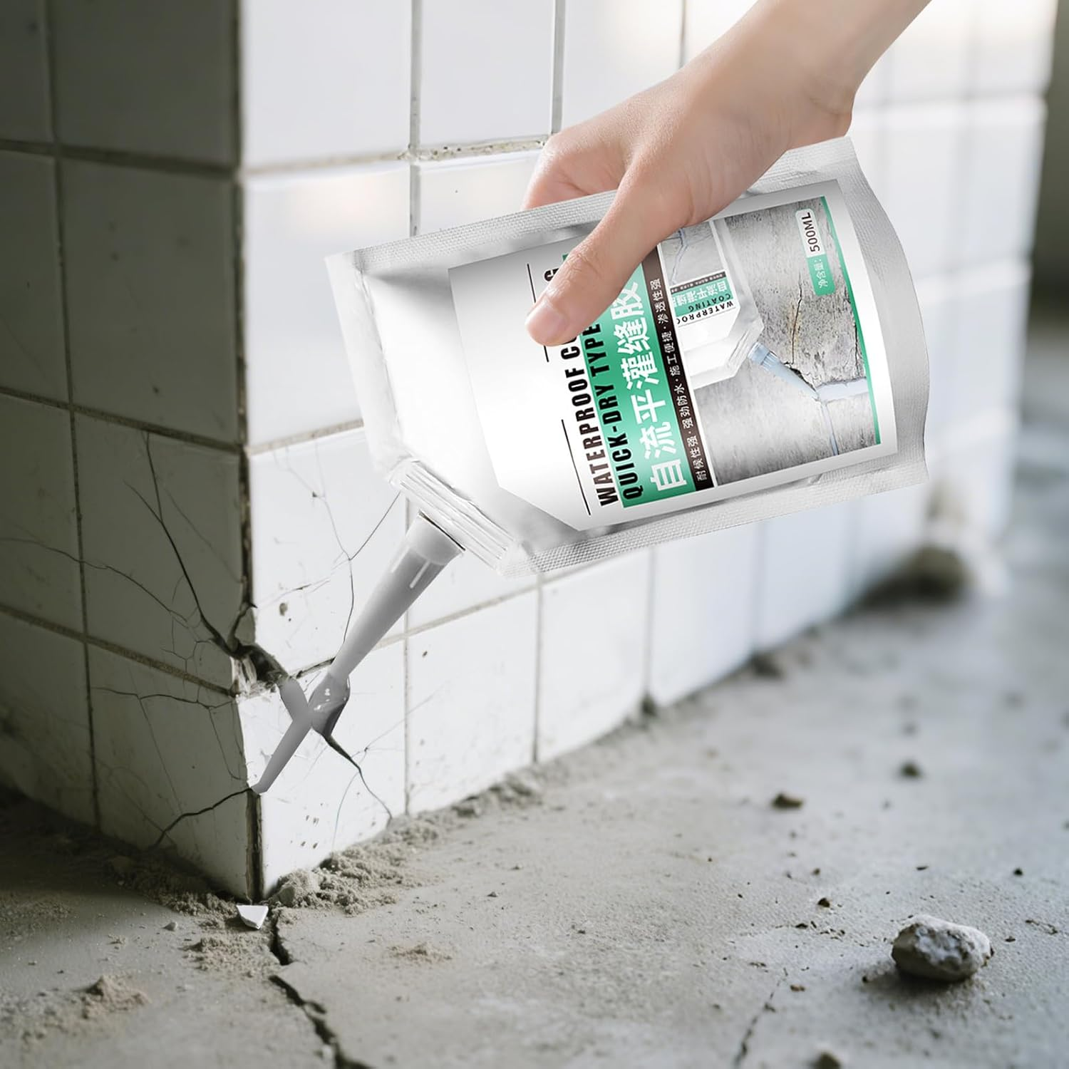 Concrete Crack Repair, 500Ml Bonding Agent, Wear Resistant Quick-Drying Sealant, Heavy Duty Crack Filler Glue, Portable Compact Ideal for Exterior Wall, Stone, Floor, Wood, Brick