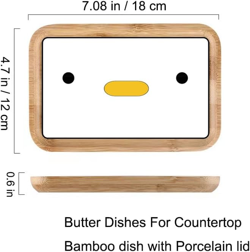 PURROOM Cute Duck Butter Dishes, Bamboo & Porcelain, White, 7" X 4.7" with Ceramic Lid image number 1