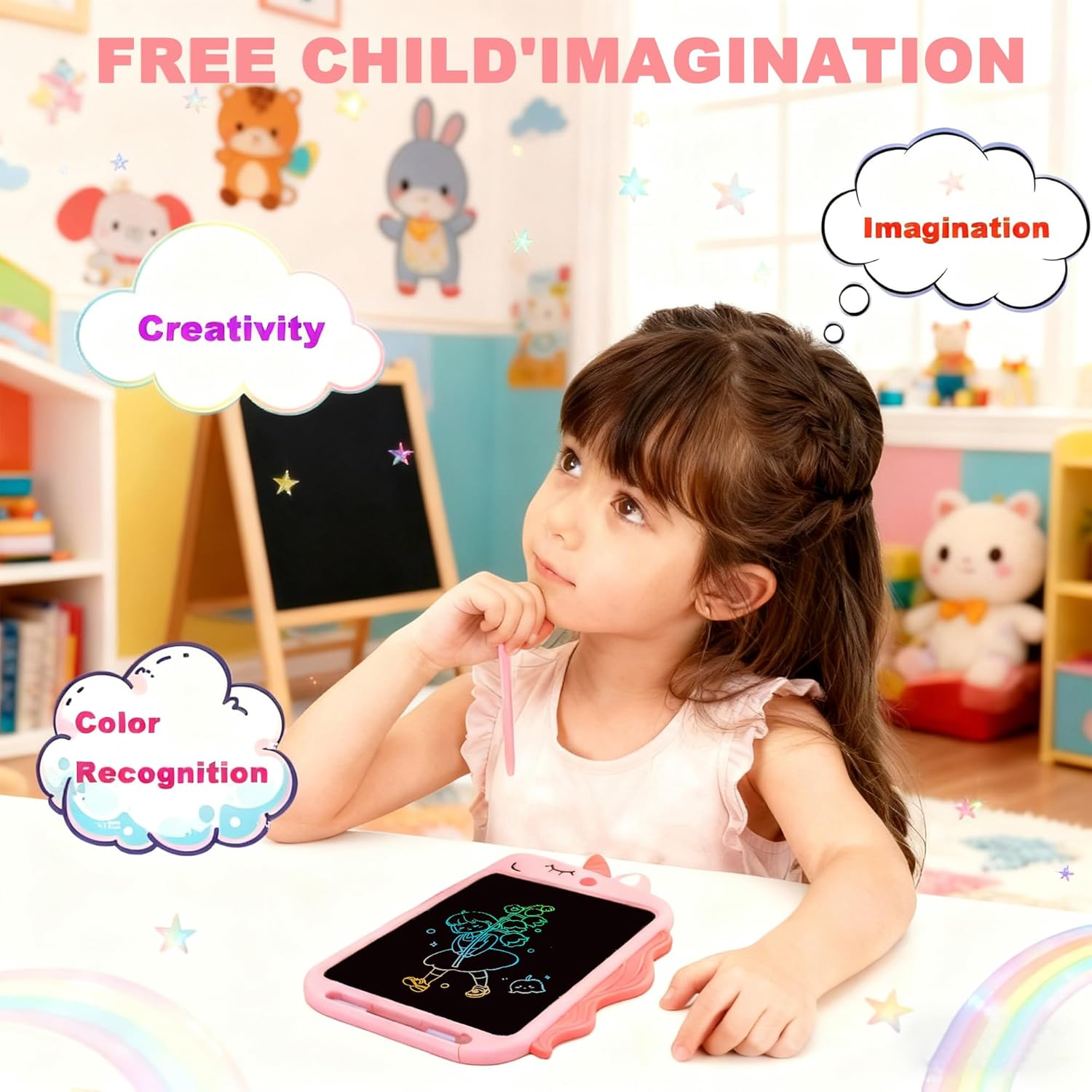 LCD Writing Tablet Kids Toys, 10 Inch Drawing Board Toys for 3 4 5 6 Year Old Girls Gifts, Erasable and Portable Doodle Board for Toddler, Educational Birthday Writing Tablet Gift image number 3